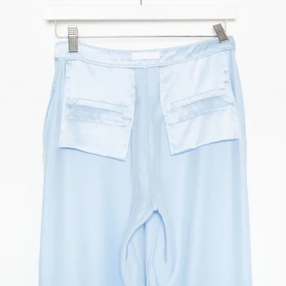 Sablyn Light Blue Silk Wide-Leg Button Fly Pants – Sample Style — Size XS